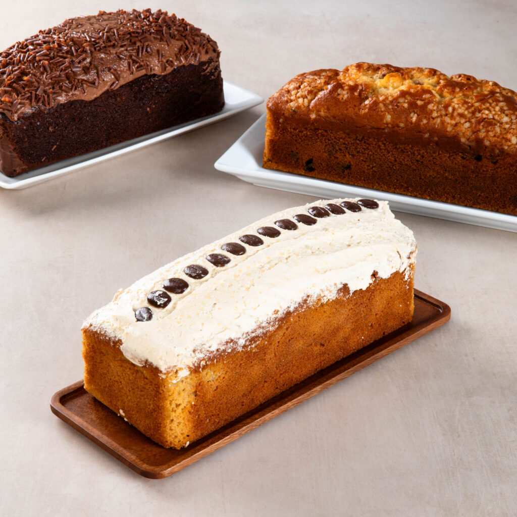 Three assorted loaf cakes